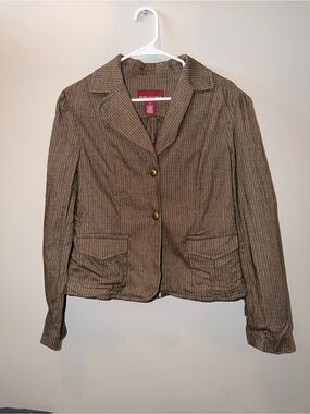 Jones Wear Jeans brown pinstripe blazer jacket size 12 dark academia officesiren